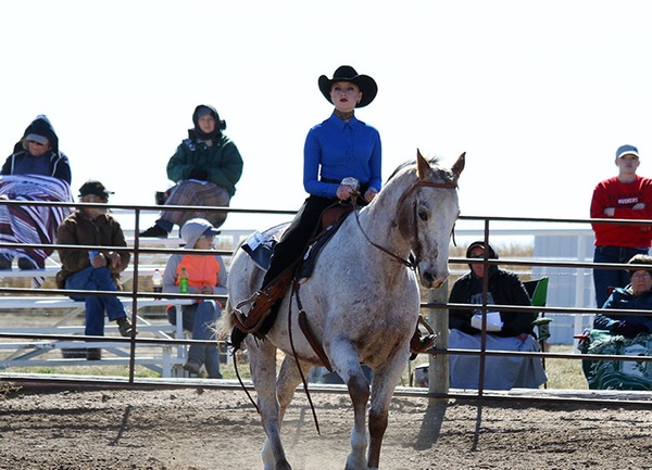 CCC sophomore Emma Jolley rode Oct. 12 in a western show at the Colby Community College farm. The Trojans tied for high point team and were reserve high point team in the two-day show. (Photo by Cindy Penke)